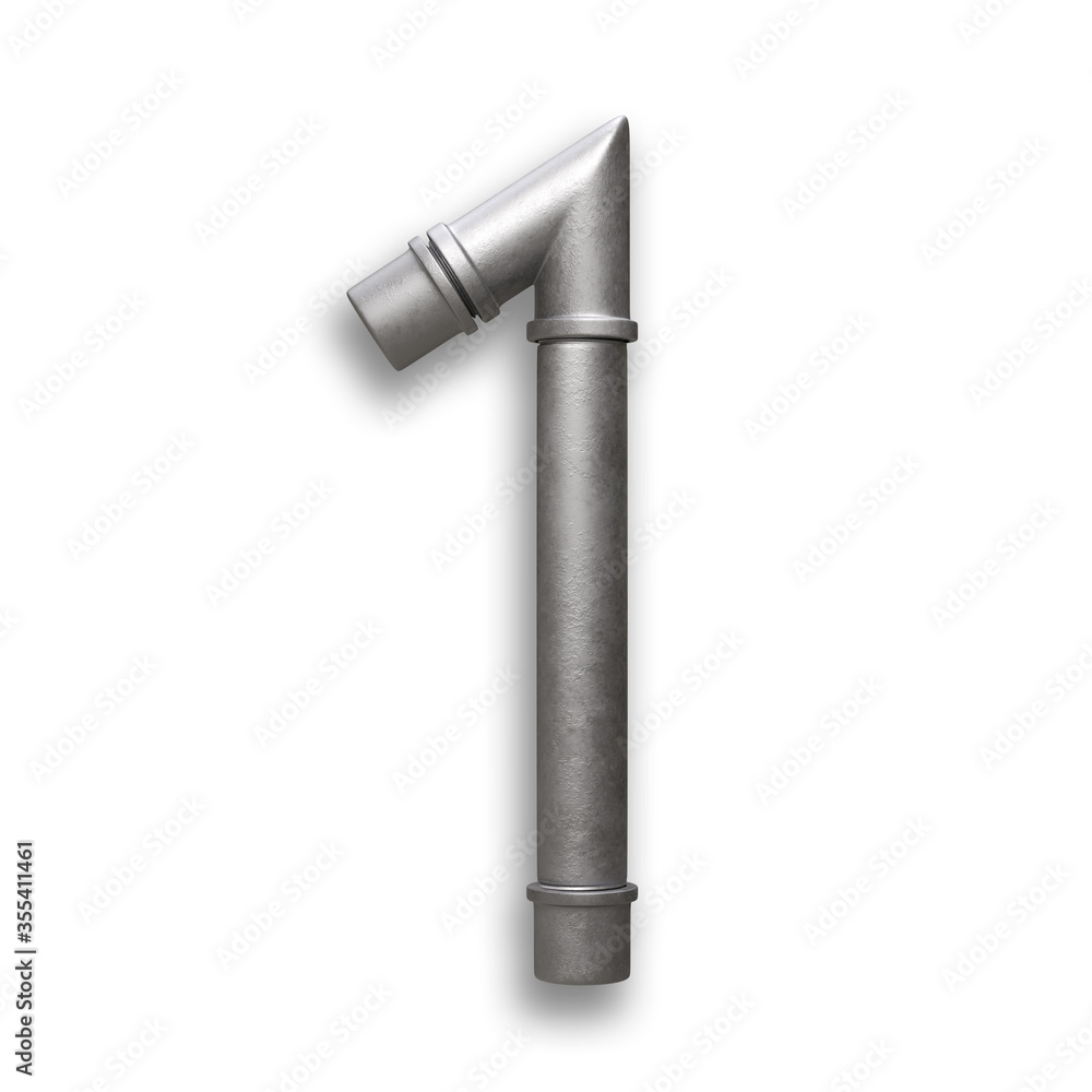 Alphabet made of Metal pipe, number 1 with clipping path.