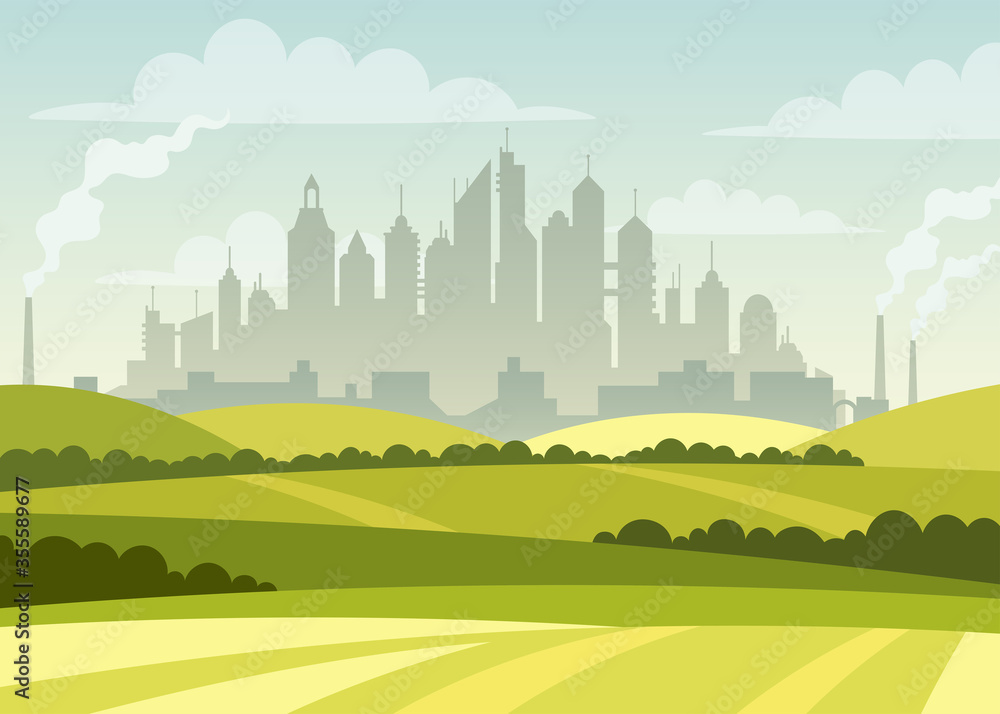 City vector landscape.  Ecology pollution in the modern city.