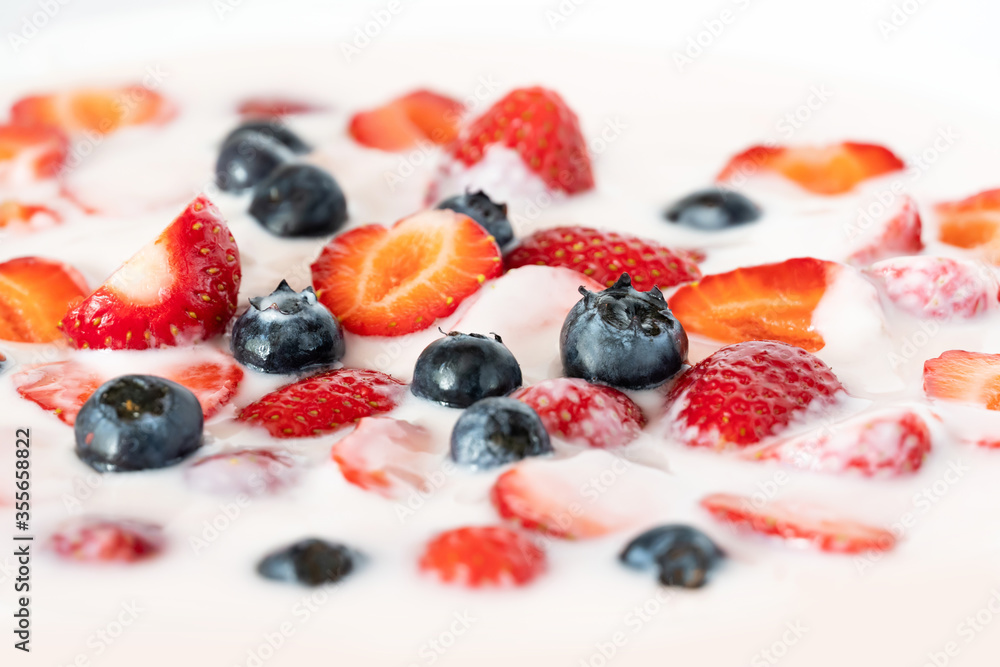 Yogurt from strawberries and blueberry. 