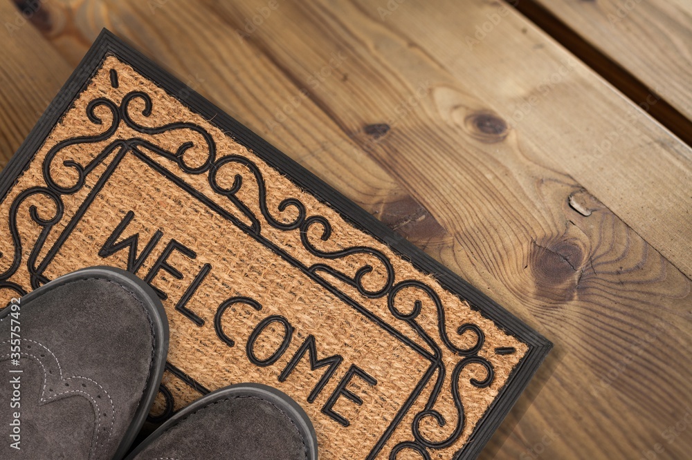 Welcome cleaning foot carpet with shoes