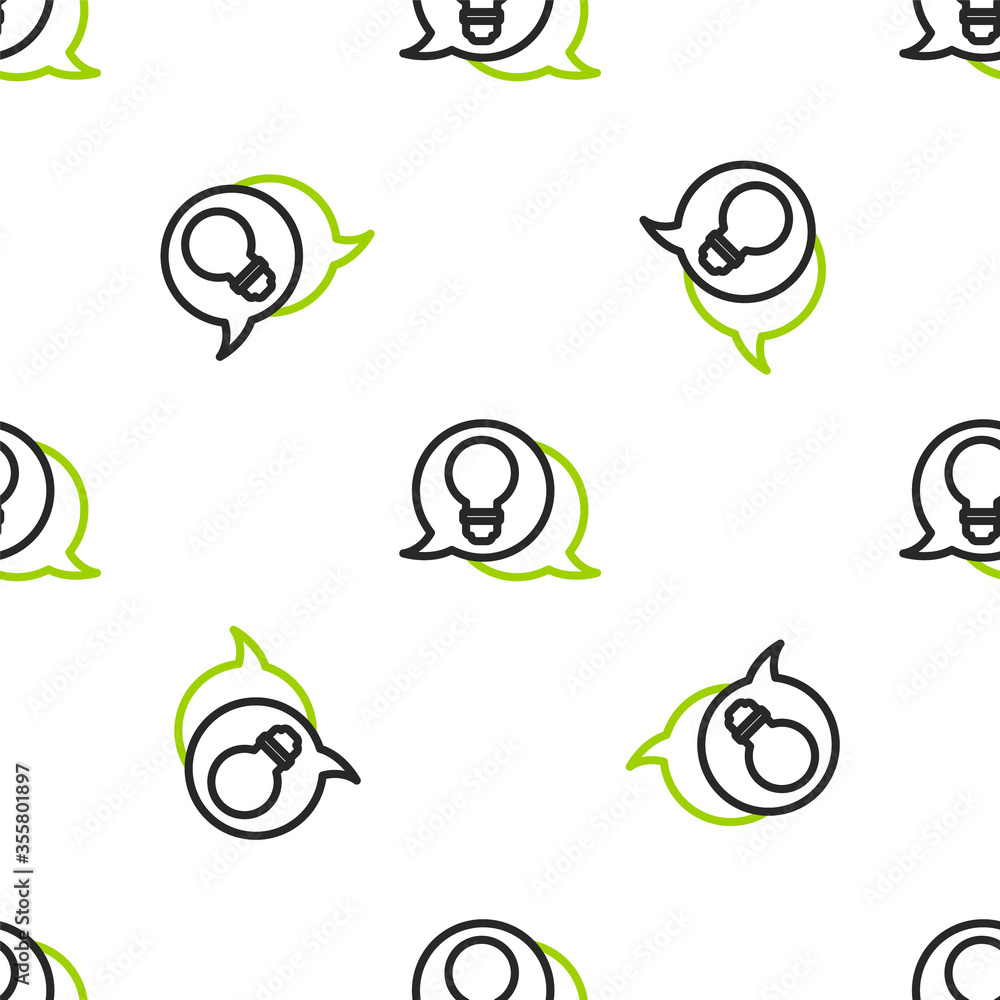 Line Speech bubble and light bulb with concept of idea icon isolated seamless pattern on white backg