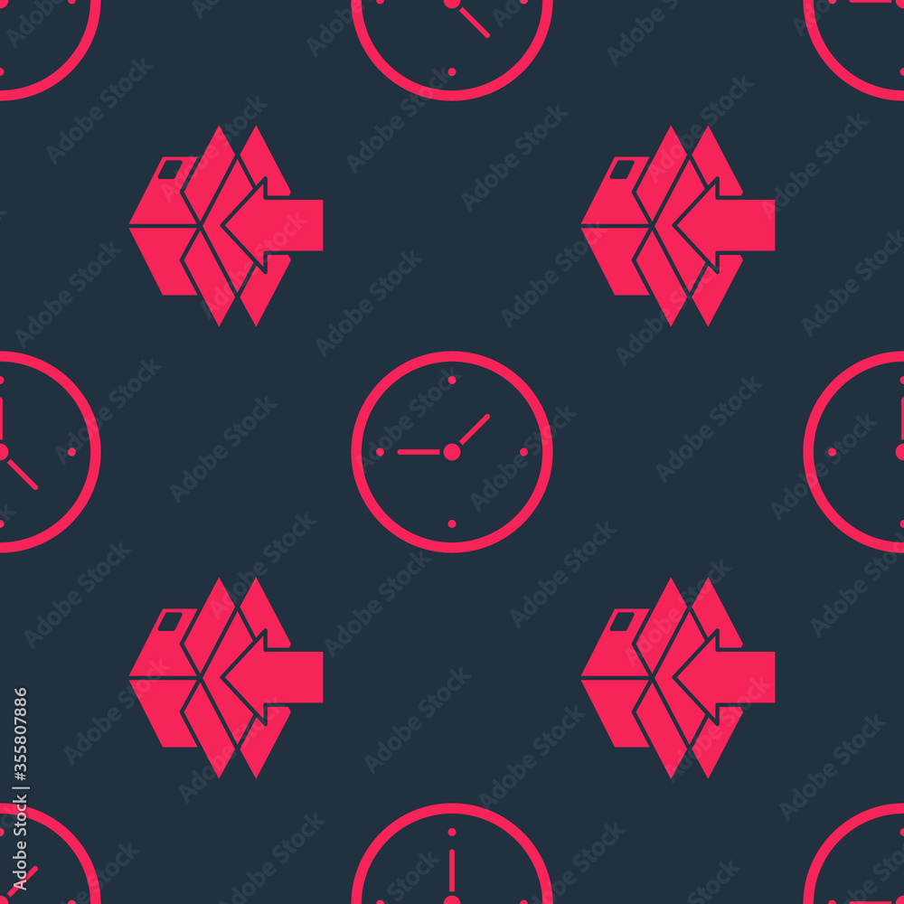 Set Cardboard box with traffic symbol and Fast time delivery on seamless pattern. Vector