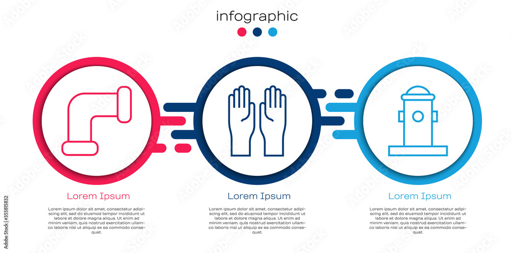 成套工业金属管、橡胶手套和消防栓。商业信息图模板。Vect