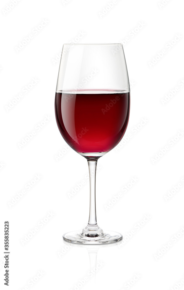 Red wine in clear wine glass isolated on white background. Clipping path