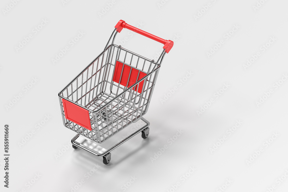 Empty shopping cart with white background, 3d rendering.