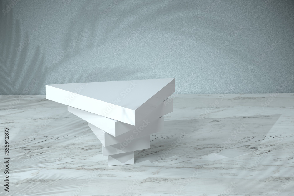 White triangle stands in the corner, 3d rendering.