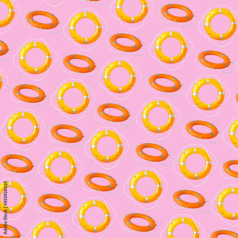 Many lifebuoy rings on color background