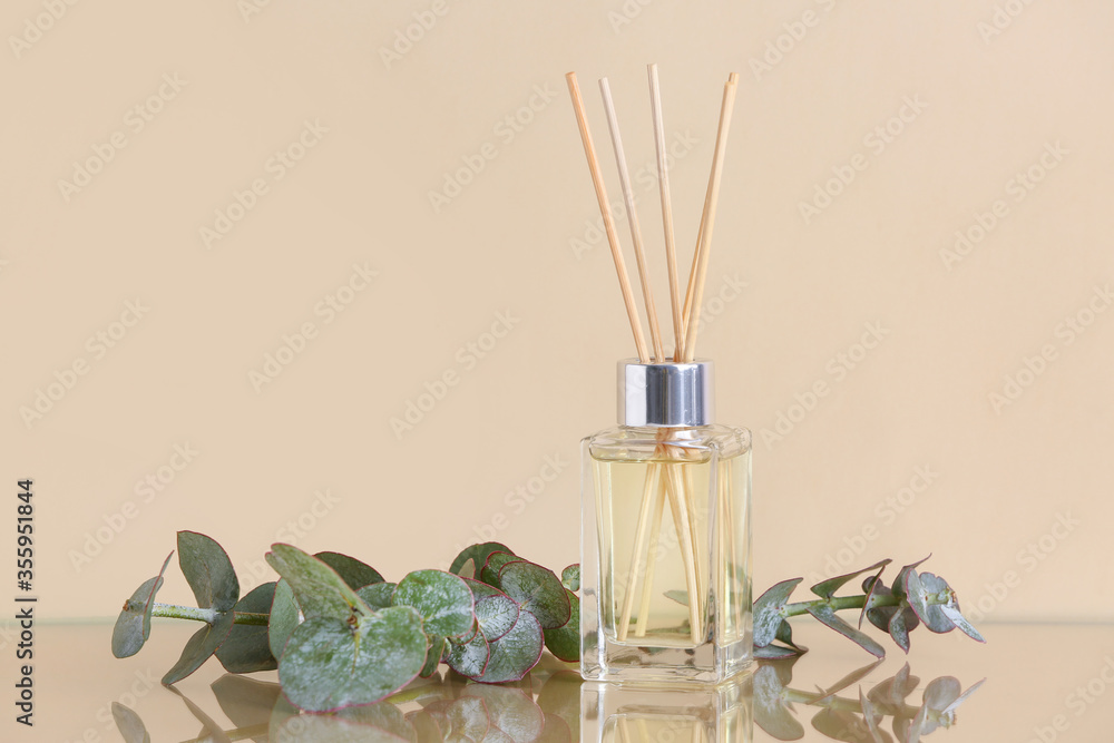 Herbal reed diffuser on table