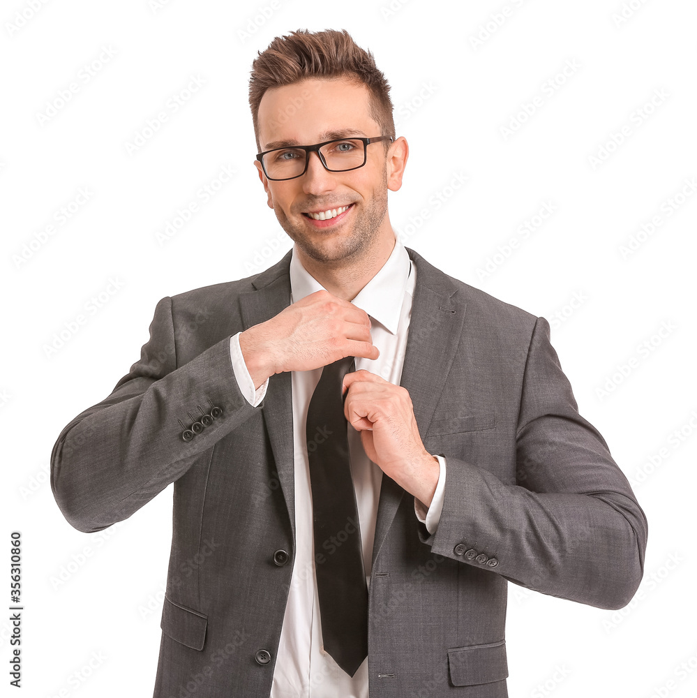 Portrait of handsome businessman on white background