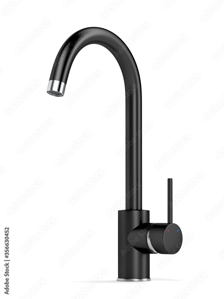 Black kitchen faucet on white background