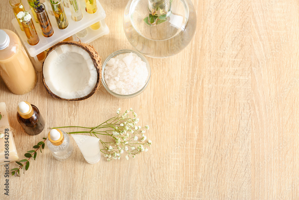 Natural cosmetics on table in laboratory