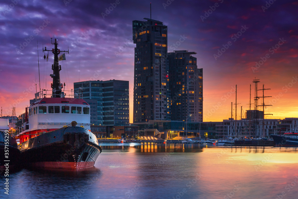 Gdynia by the Baltic Sea at dusk. Poland