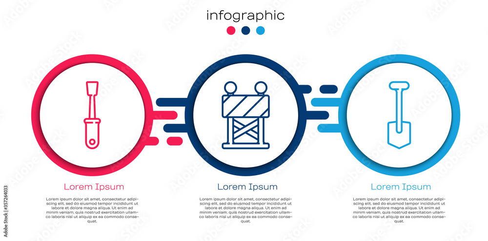 设置线螺丝刀、路障和铲子。商业信息图模板。矢量。