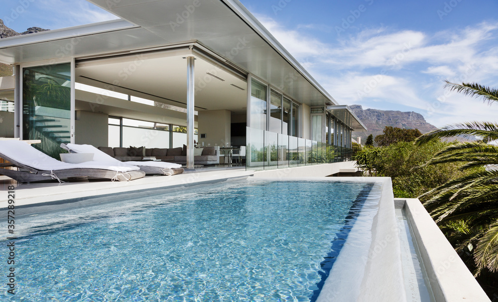 Swimming pool and patio of modern house