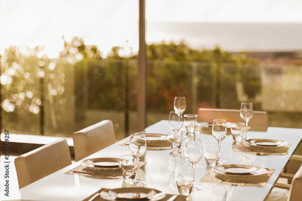 Set table in modern dining room