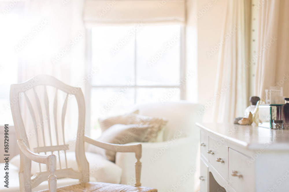 Armchair at vanity of rustic house