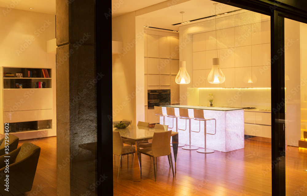 Kitchen and dining area in modern house