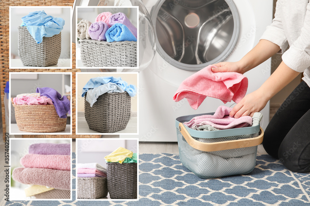 Young woman doing laundry at home