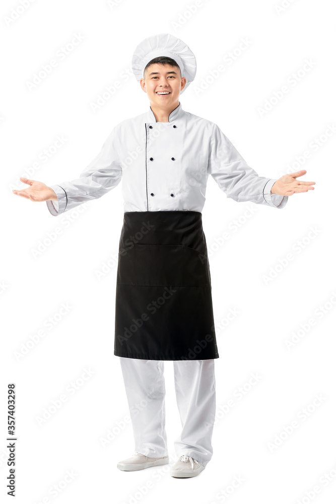 Handsome Asian chef on white background