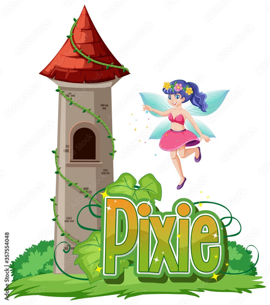 Pixie logo with little fairies on white background