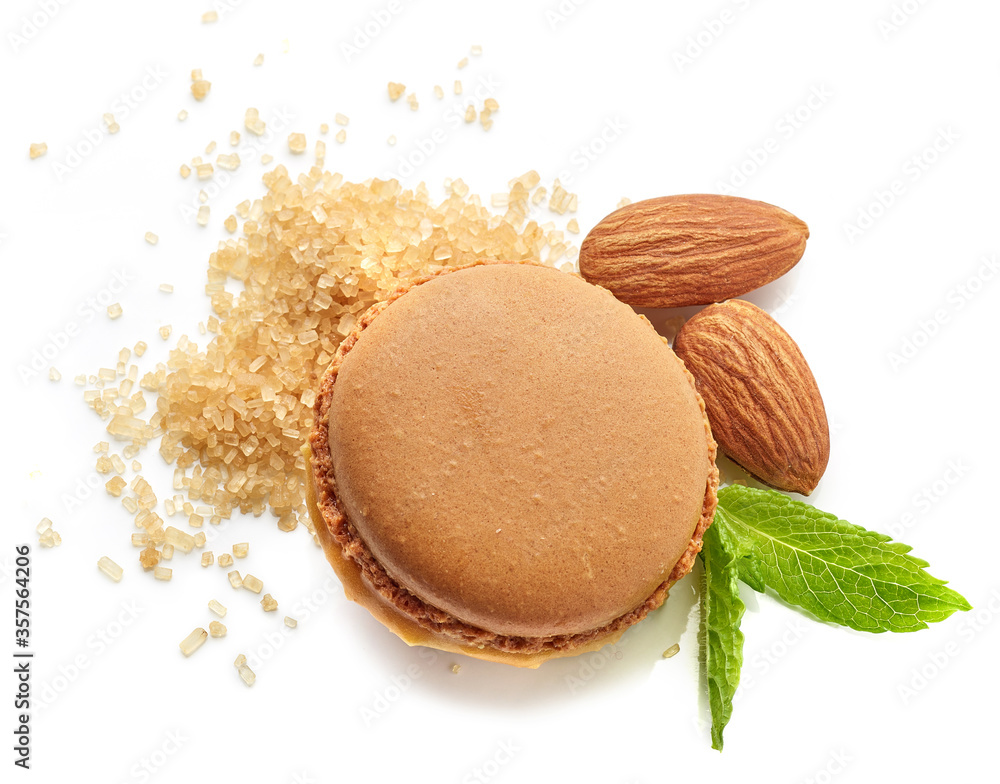 caramel macaroon on white background