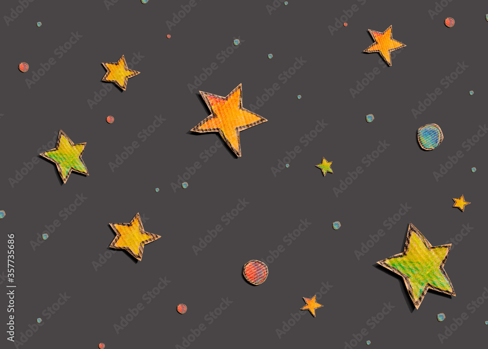 Stars and planets cardboard craft drawings - flatlay