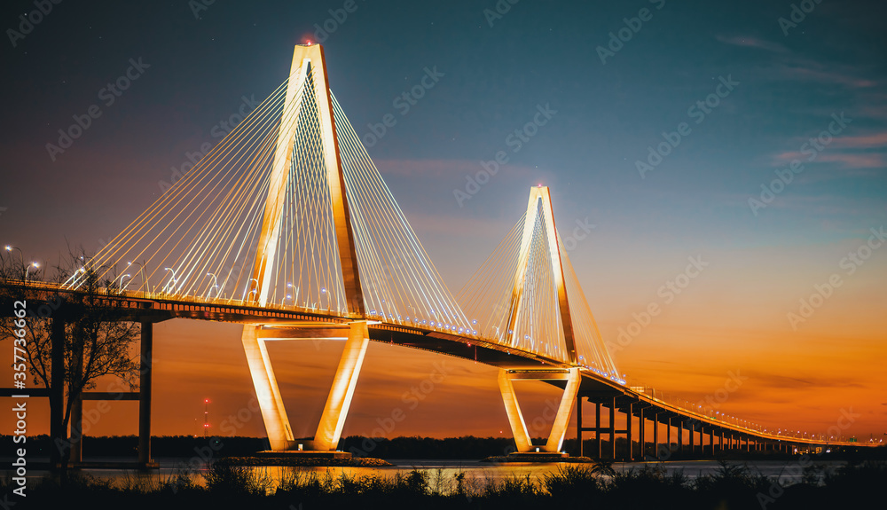 Cooper River Bridge at night in Charleston, South Carolina