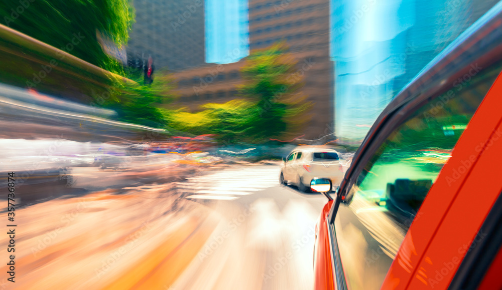 Motion blurred drive through the streets of Tokyo, Japan