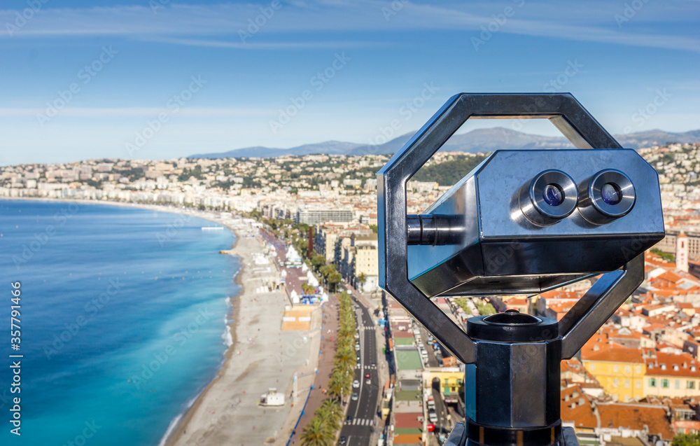 Binoculars to see the landscape in Nice, French Riviera