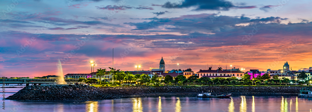 Casco Viejo, the historic district of Panama City at sunset