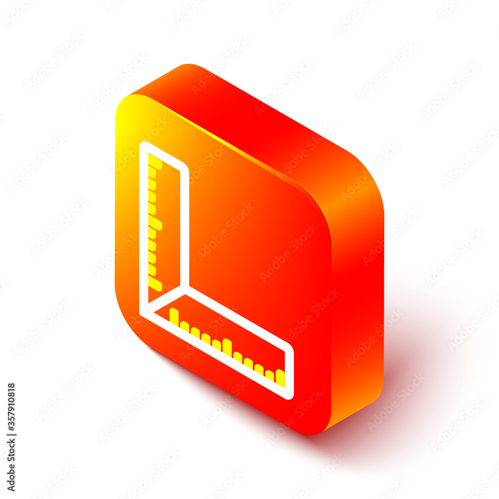 Isometric line Corner ruler icon isolated on white background. Setsquare, angle ruler, carpentry, me