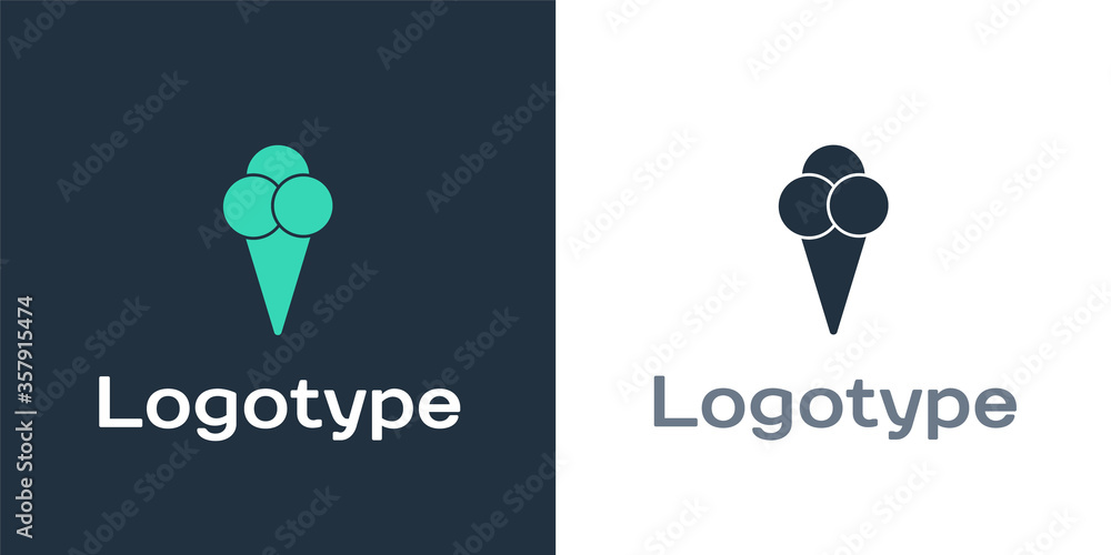 Logotype Ice cream in waffle cone icon isolated on white background. Sweet symbol. Logo design templ