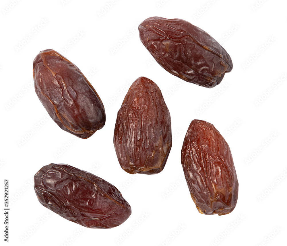 Group fruit of palm Phoenix dactylifera or Dare fruits in isolated on the white background..