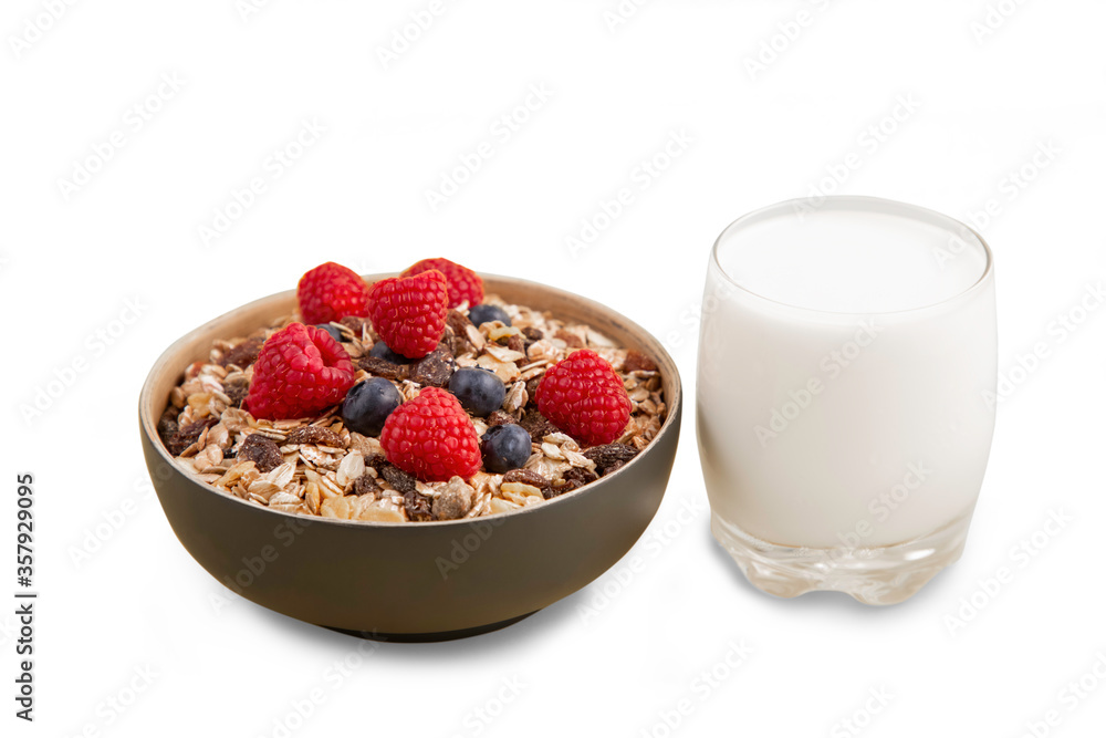 healthy breakfast with muesli and berries Save with clipping path. 