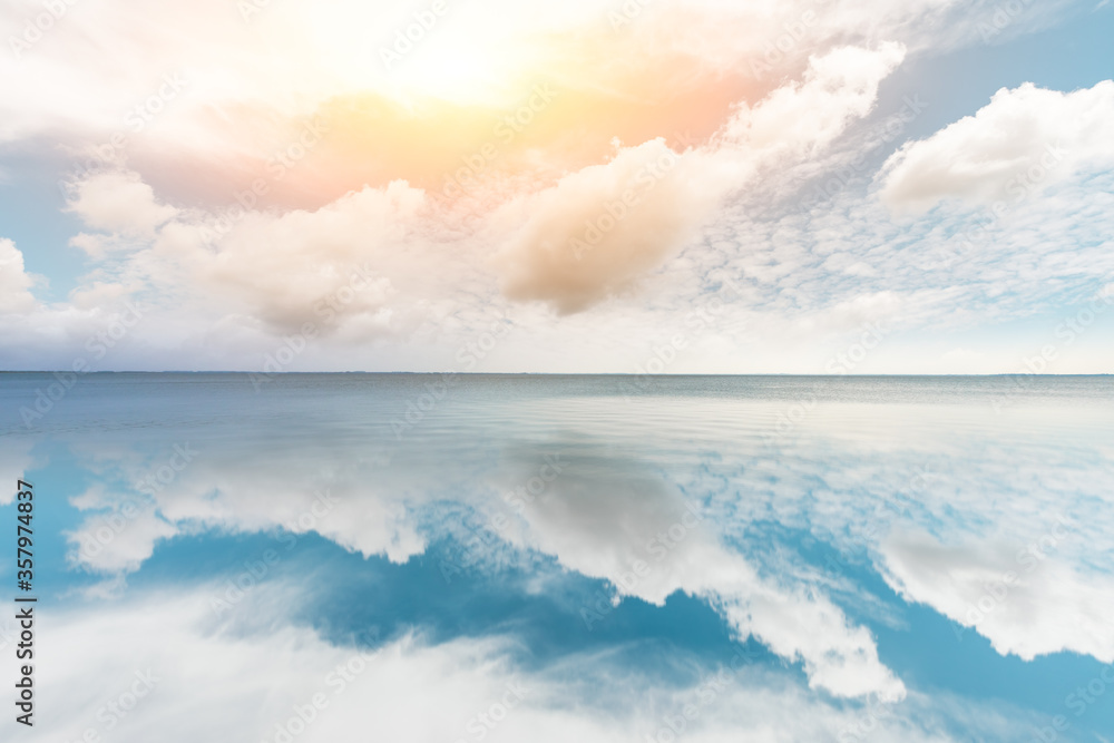 Blue sky and white clouds on the lake