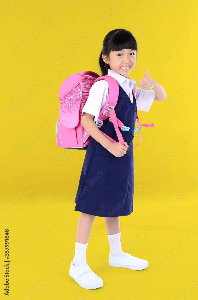 Asian school girl back to school.