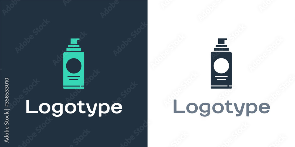 Logotype喷雾罐，用于发胶、除臭剂、止汗剂，图标隔离在白色背景上。Logo