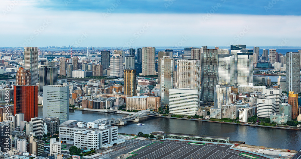 水辺に立ち並ぶ東京の高層ビル群