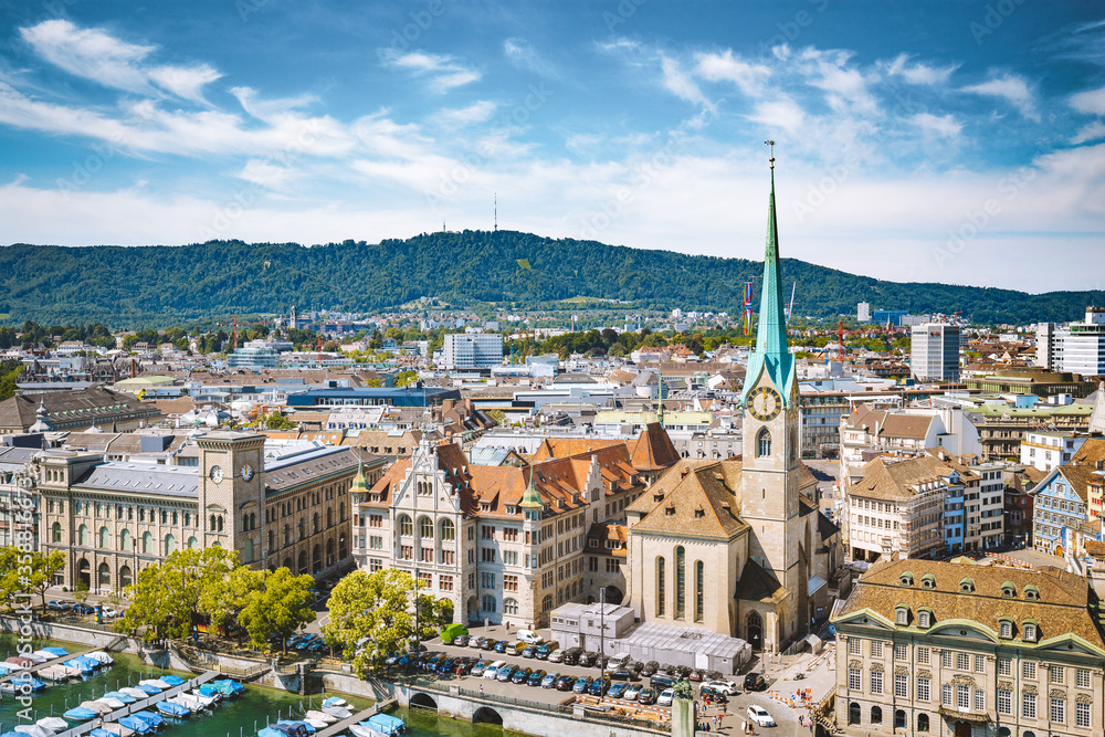 Zürich rooftops panorama with river Limmat, Switzerland