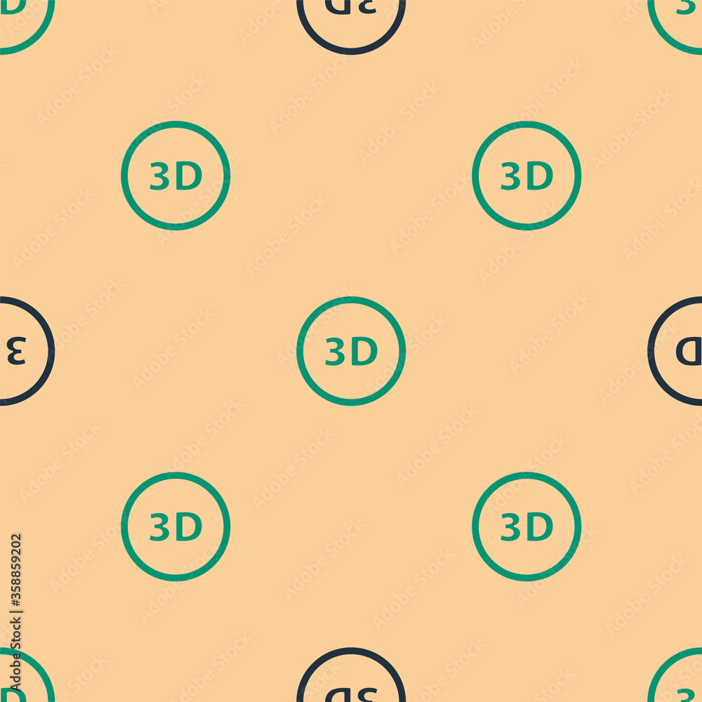 米色背景上的绿色和黑色3D单词图标隔离无缝图案。矢量插图