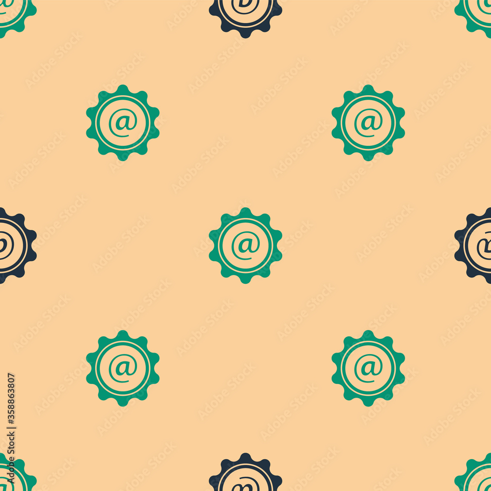 Green and black Mail and e-mail icon isolated seamless pattern on beige background. Envelope symbol 