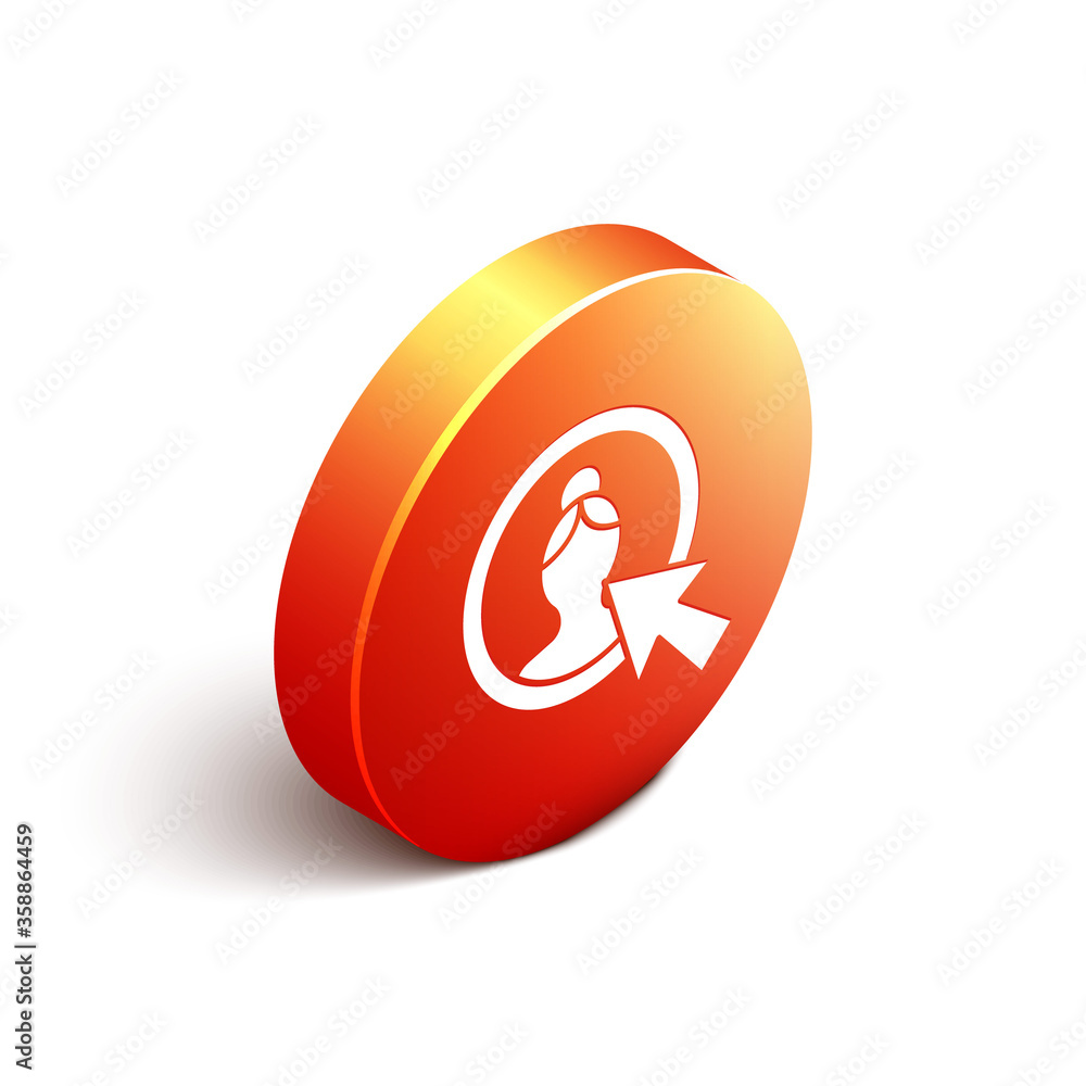 Isometric Create account screen icon isolated on white background.Orange circle button.Vector Illu（等