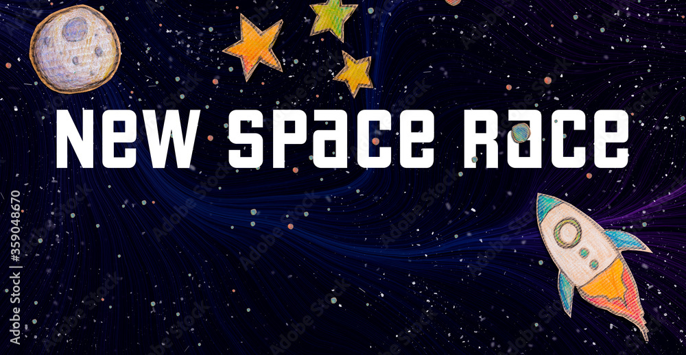 New Space Race theme with space background with a rocket, moon, and stars