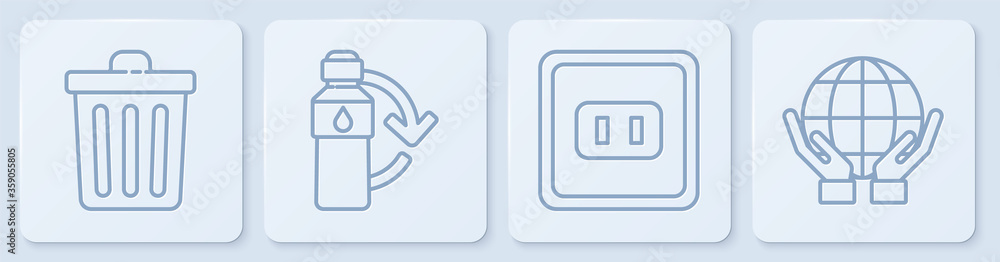设置线垃圾桶、电源插座、回收塑料瓶和手持式地球仪。白色
