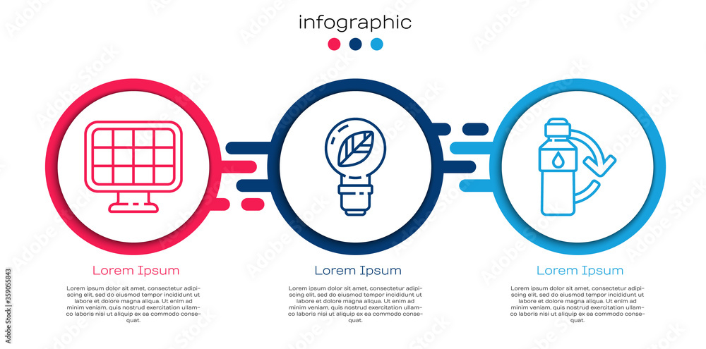 太阳能电池板、带叶子的灯泡和回收塑料瓶。商业信息图