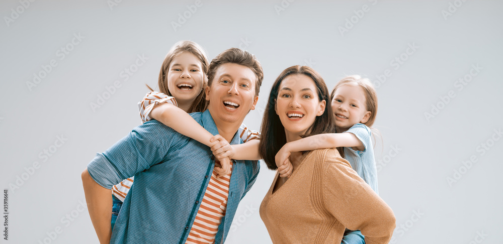 Happy family on white background.