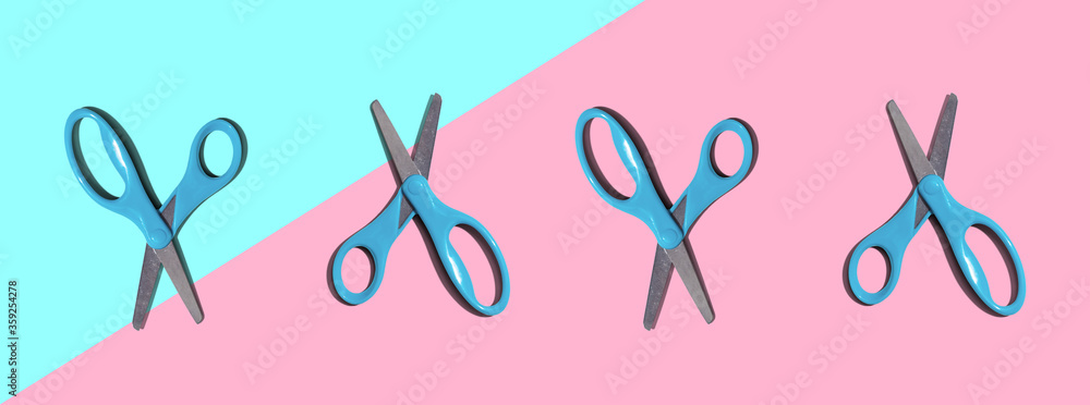 Scissors with dropped shadow from above - overhead view