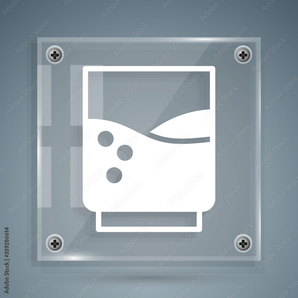 White Glass with water icon isolated on grey background. Soda glass. Square glass panels. Vector Ill