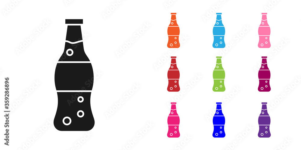 Black Bottle of water icon isolated on white background. Soda aqua drink sign. Set icons colorful. V