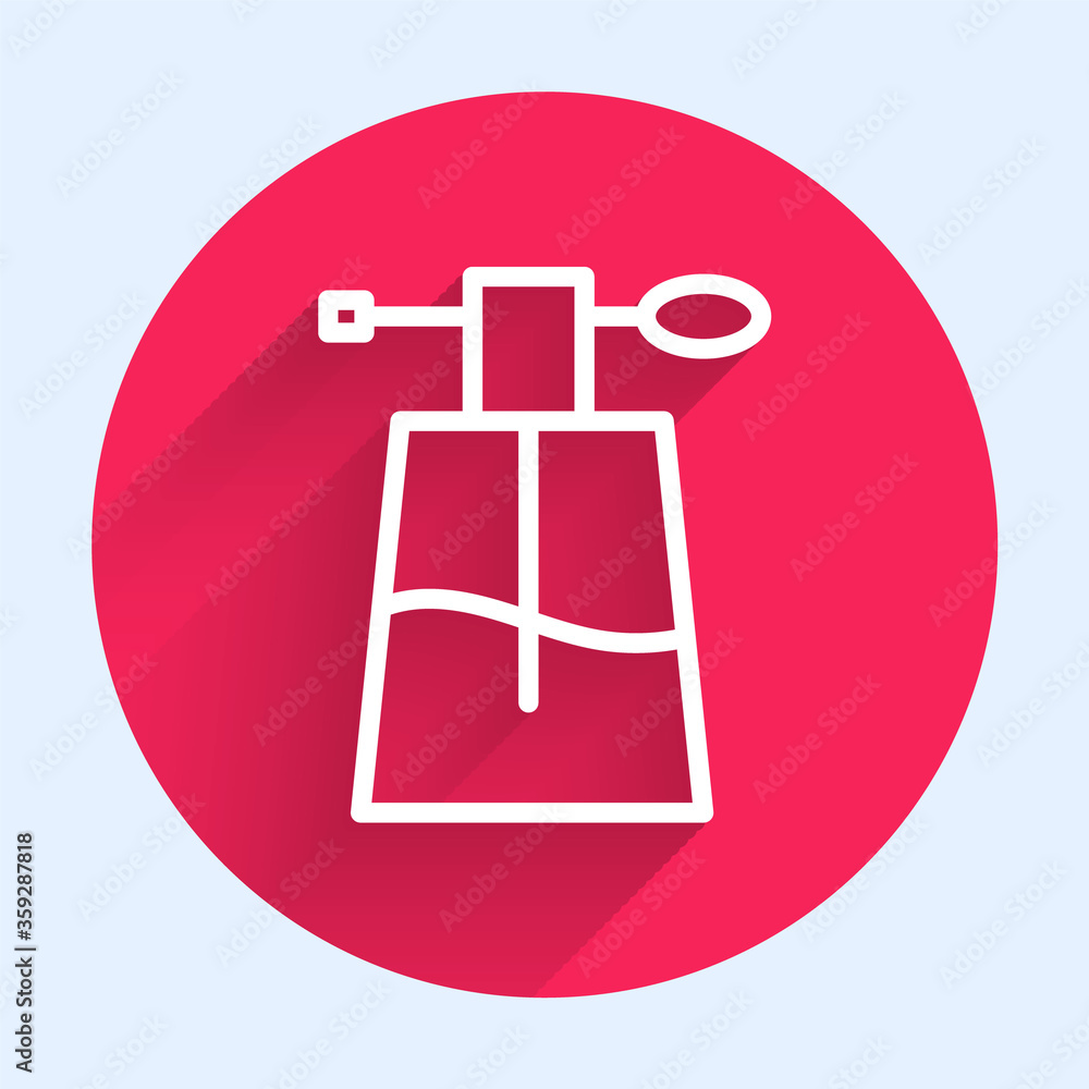 White line Perfume icon isolated with long shadow. Red circle button. Vector Illustration